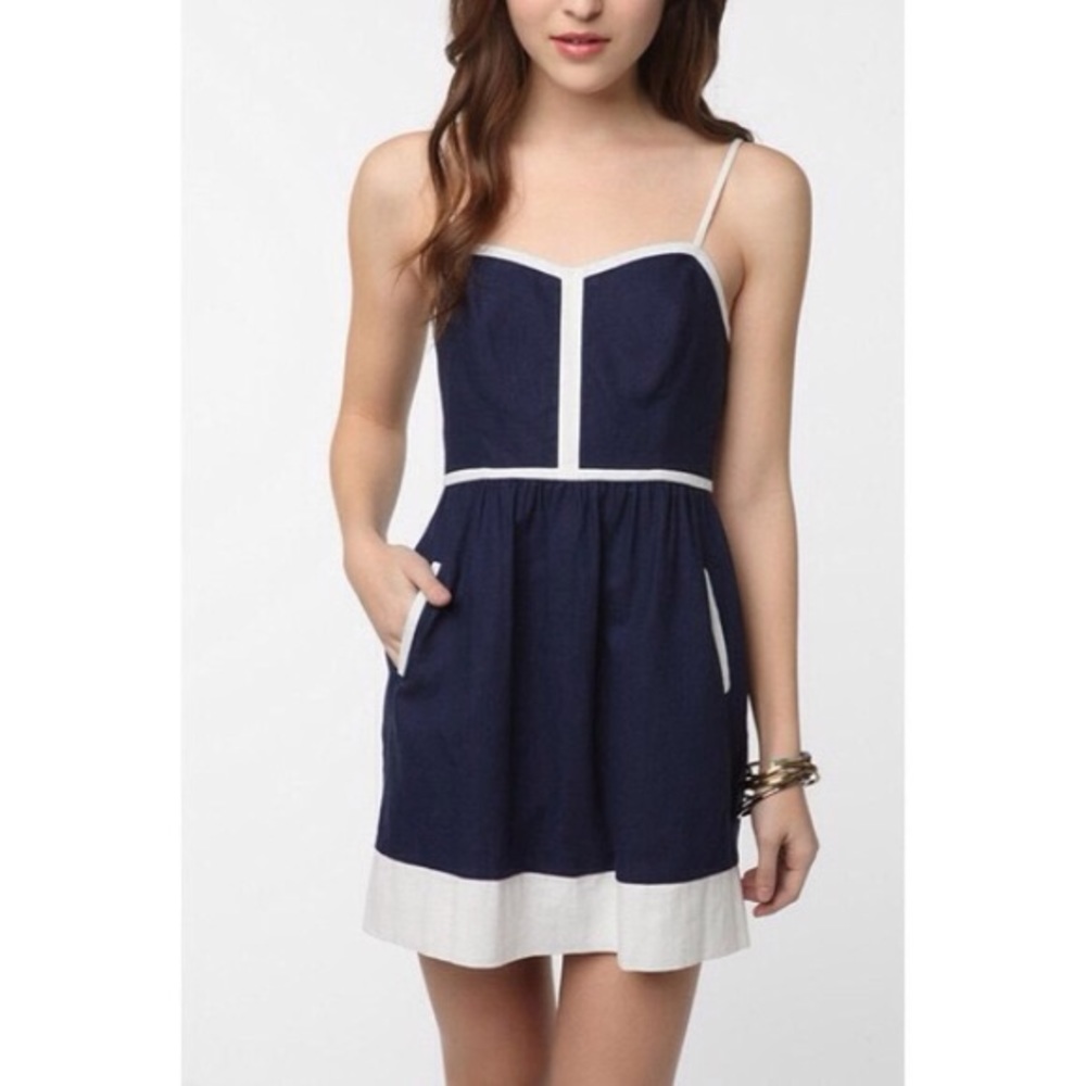 New Urban Outfitters coastal linen contrast trim cutout fit and flare mini dress